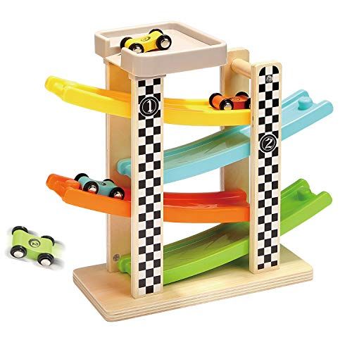 Toddler Toys for 1 2 Year Old Boy and Girl Gifts Wooden Race Track Car Ramp Racer with 4 Mini Car | Amazon (US)