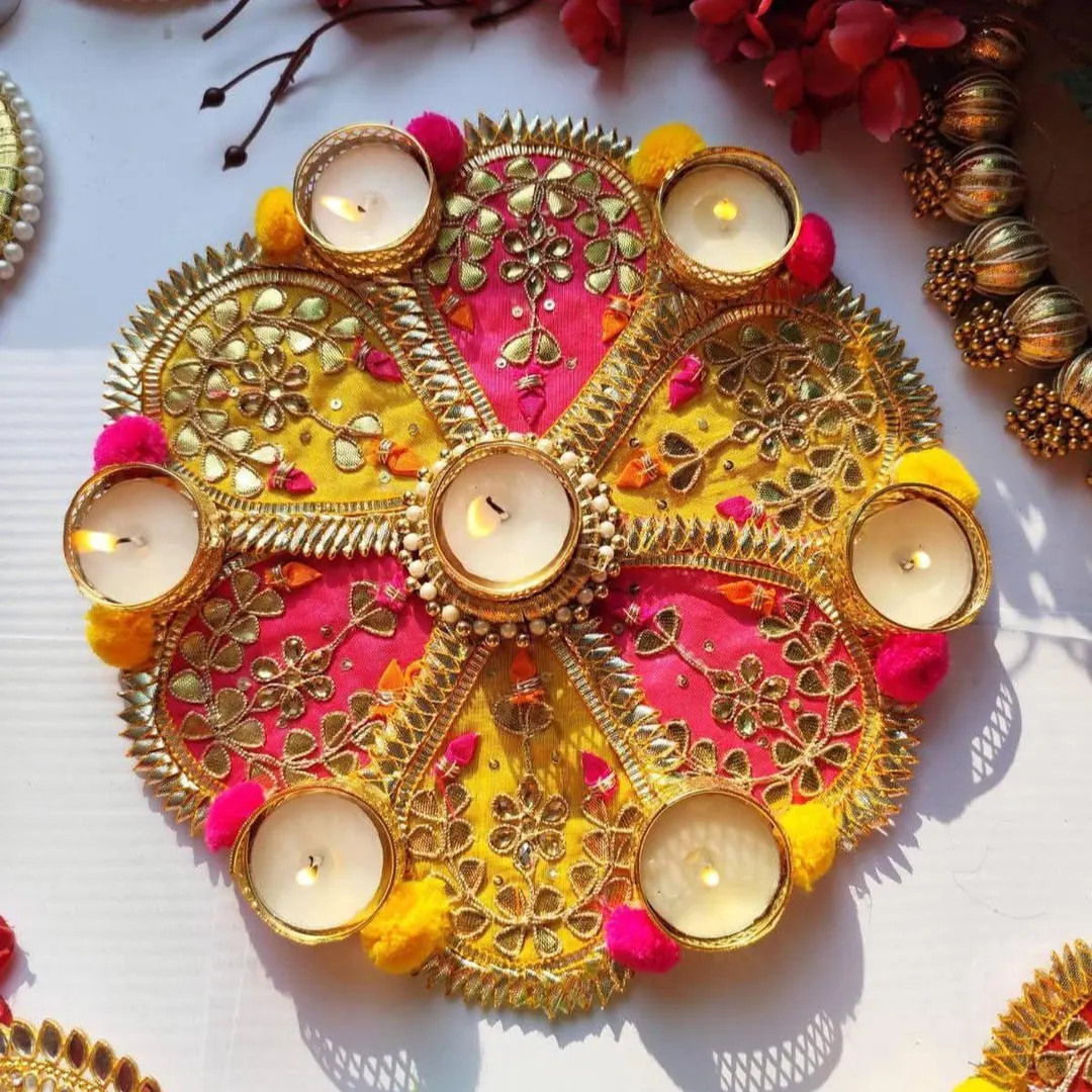 Tealight Rangoli Mat for Home Decor, 10 Inches Round Rangoli Mat With Tealight Holders, Diwali De... | Etsy (US)