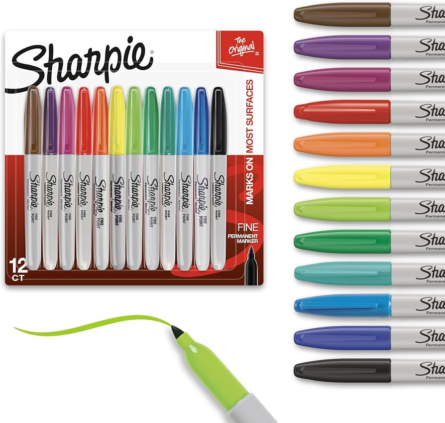 Sharpie Permanent Markers, Fine Tip, 12 Count - Quick Drying, Fade Resistant, Arts & Crafts, Desk... | Amazon (US)