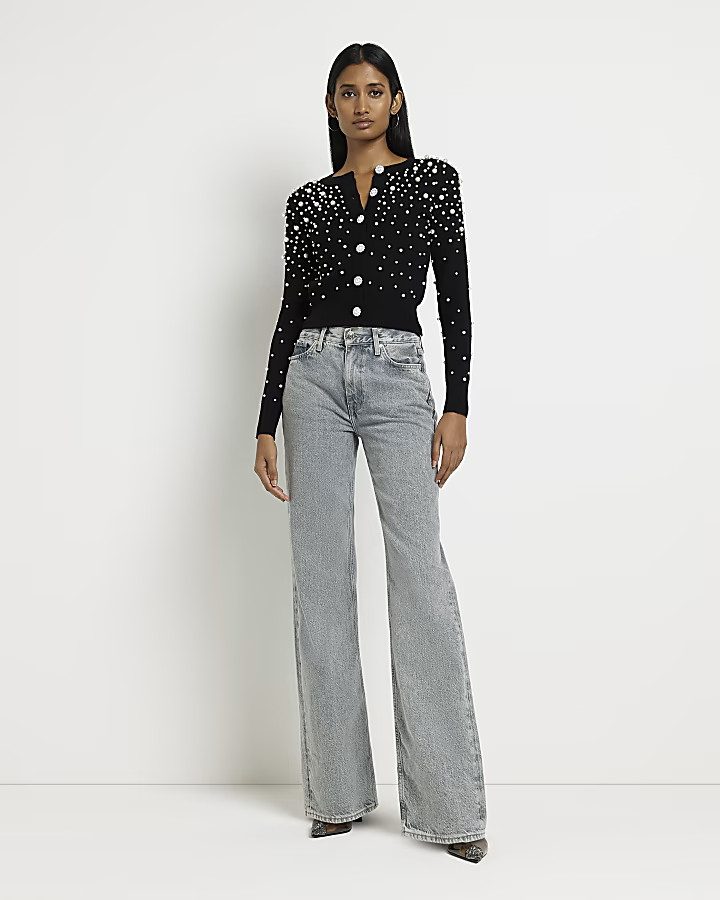 Black pearl detail cardigan | River Island (UK & IE)