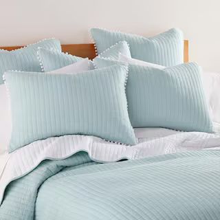 LEVTEX HOME Pom Pom Blue Haze Solid Quilted Cotton 20 in. x 36 in. King Pillow Sham L12005SHK - T... | The Home Depot