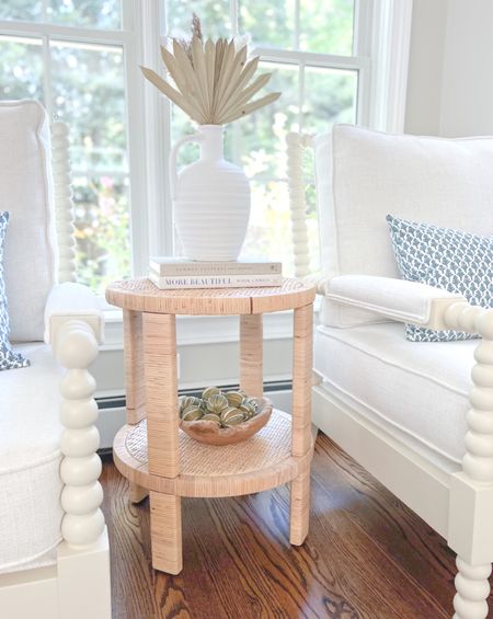 This little rattan side table in my living room is such a great Serena & Lily "look for less" option, at a great price point! It's often sold out, but currently seeing some in stock!
-
coastal living room decor, coastal living room furniture, target furniture, woven side table, rattan side table, round side table, living room end table, target side table, balboa look for less, designer look for less, high end look for less, spindle chairs, white accent chairs, living room chairs, coffee table books, side table styling, living room decor, lumbar pillows, blue & white pillows, coastal decor, coastal home decor

#LTKhome #LTKstyletip