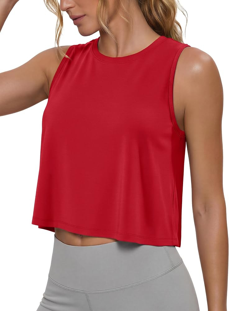 MAGCOMSEN Womens Cropped Tank Tops Workout Muscle Sleeveless Top Quick Dry Crew Neck Loose Fit Yo... | Amazon (US)