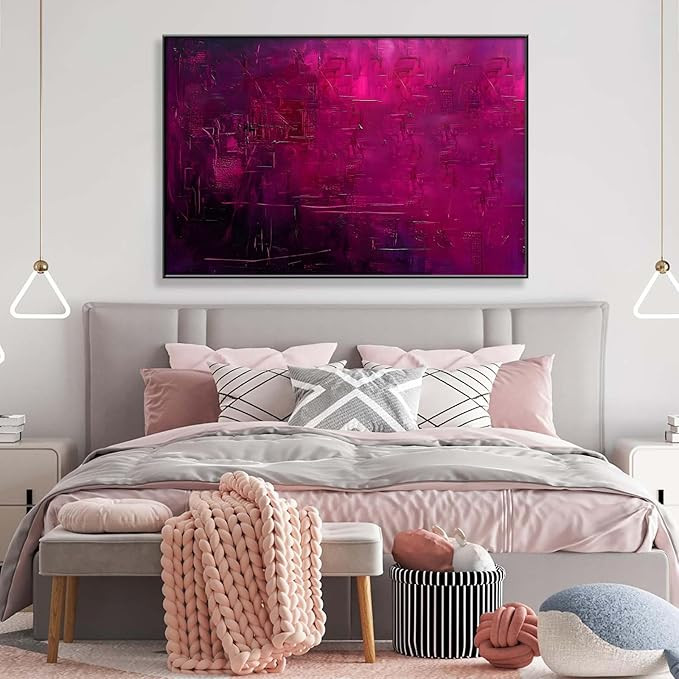 Glethua Large Modern Abstract Canvas Wall Art, Wine Red Wall Hanging Decor, Purple Textured Paint... | Amazon (US)