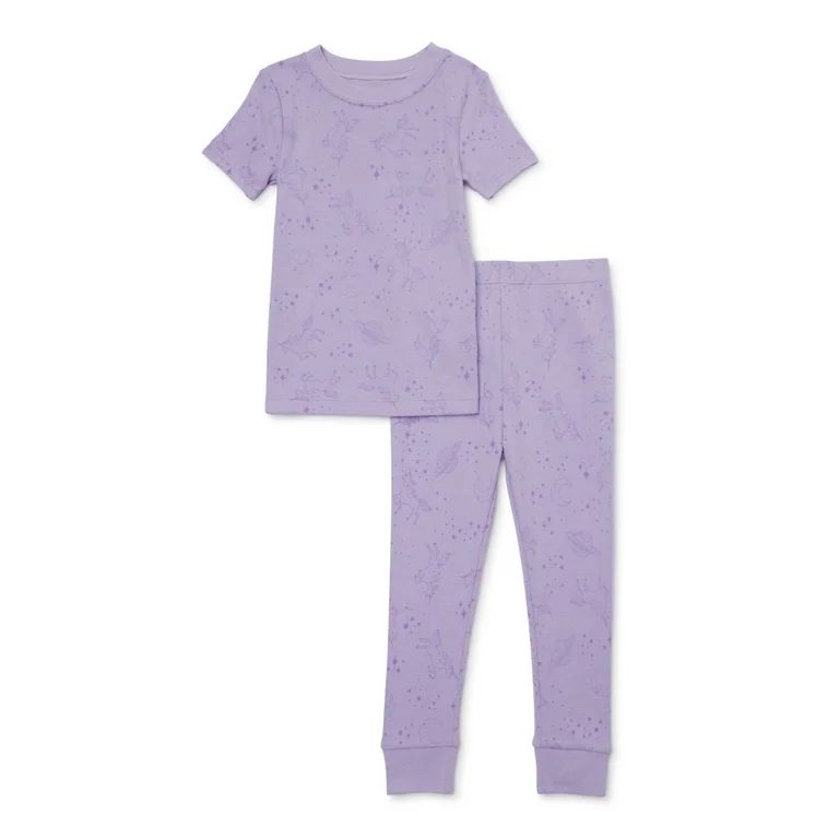 Wonder Nation Toddler Short-Sleeve Long Pants Snug-Fit Cotton Pajama Set, 2-Piece, Sizes 12M-5T | Walmart (US)