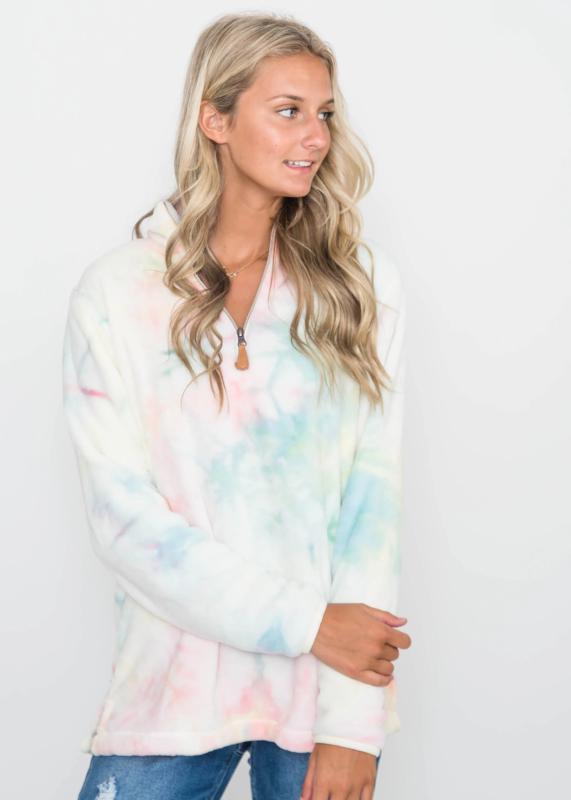 Pink Friday: Dream Tie Dye 1/4 Zip Sherpa Pullover | BAD HABIT BOUTIQUE