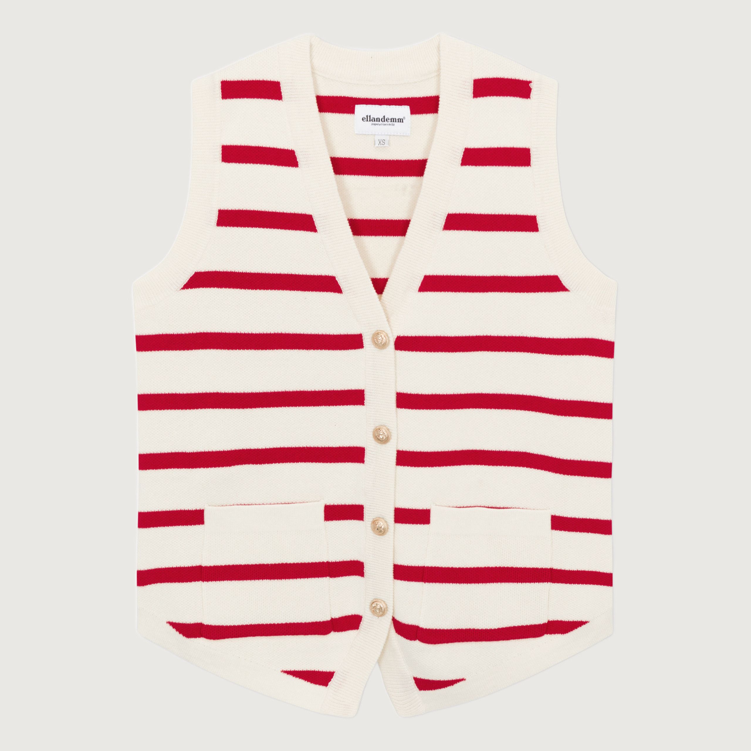 Aster Knit Vest - Red/Cream | EllandEmm