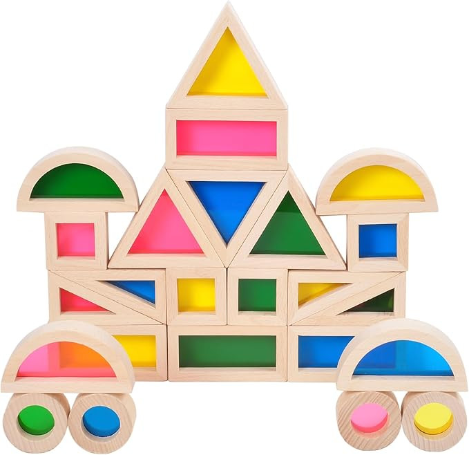 Wood Building Blocks Set 24pcs, Wooden Blocks for Toddlers, Rainbow Sensory Toys, Educational Toy... | Amazon (US)