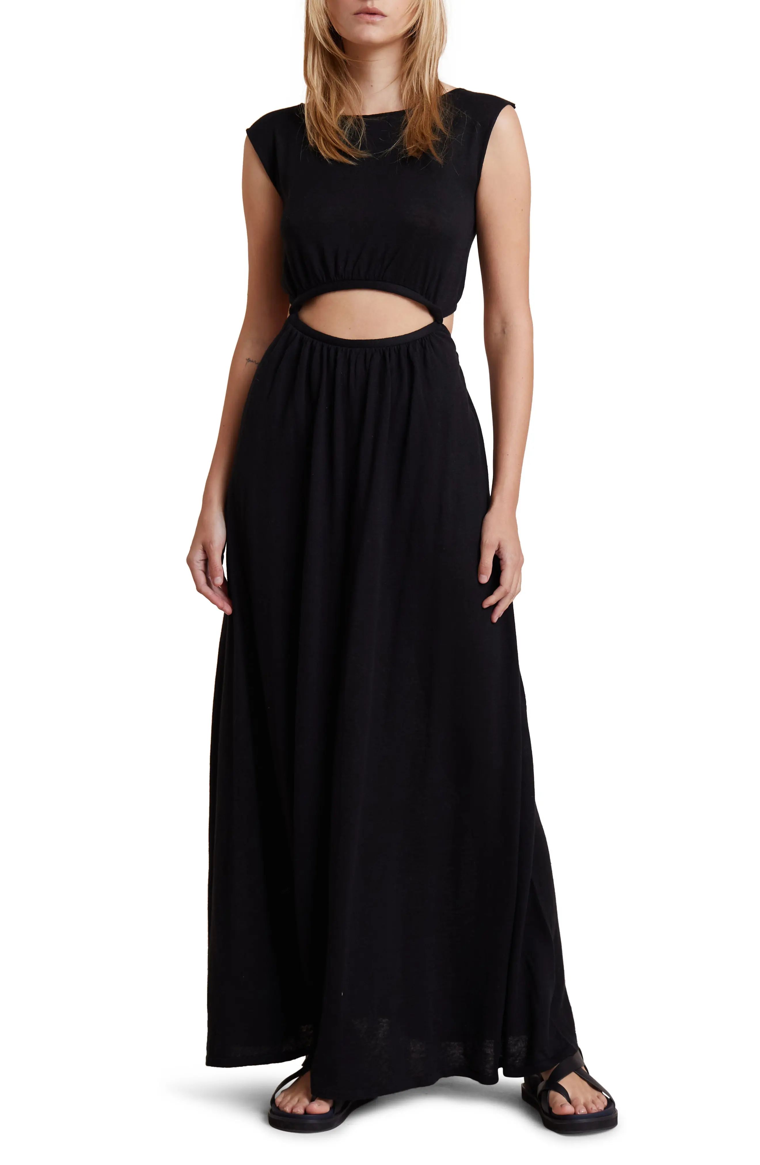 Bec & Bridge Jimi Cutout Linen & Cotton Maxi Dress in Black at Nordstrom, Size 4 Us | Nordstrom