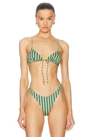 Heavy Manners Triangle Front Tie Bikini Top in Green | FWRD 