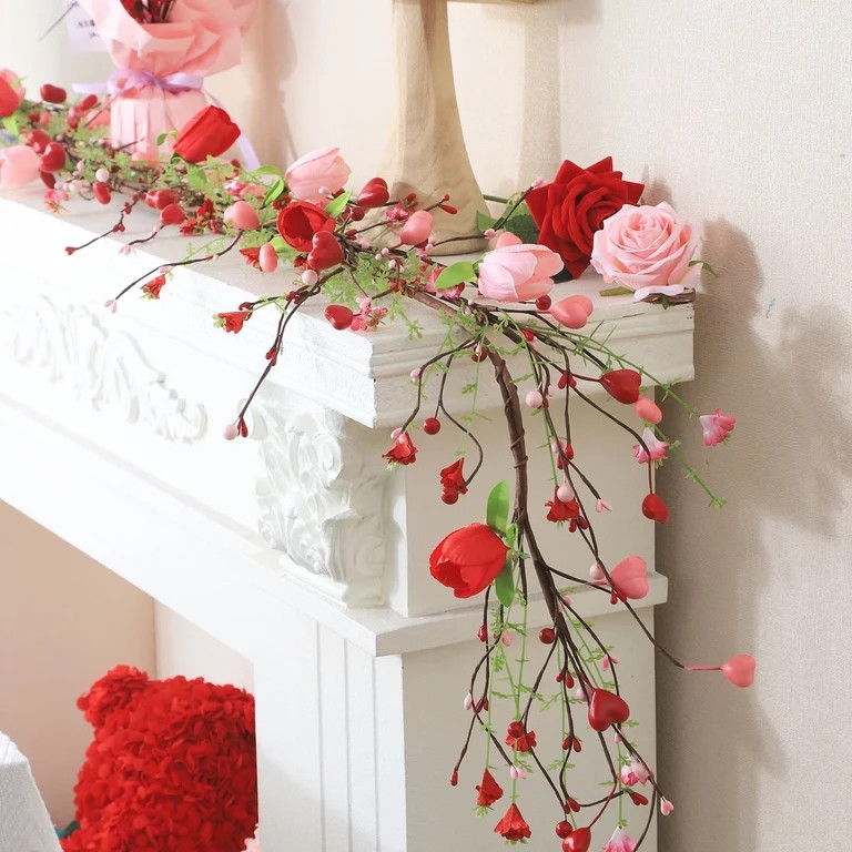 RKSTN 5.24 Ft Valentine's Day Garland for Mantel, Red Heart Garland, Valentines Day Home Decorati... | Walmart (US)