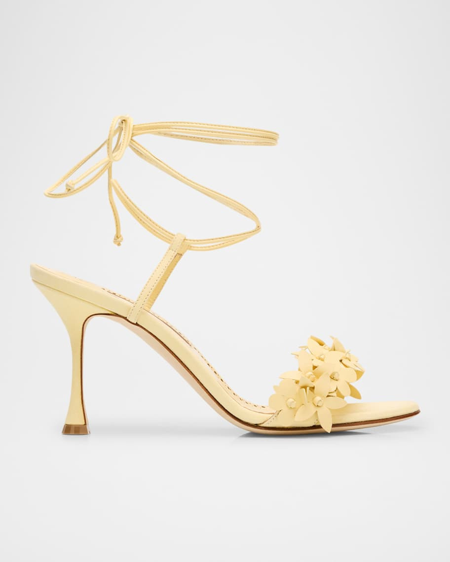 Manolo Blahnik Anista Suede Ankle-Wrap Sandals | Neiman Marcus