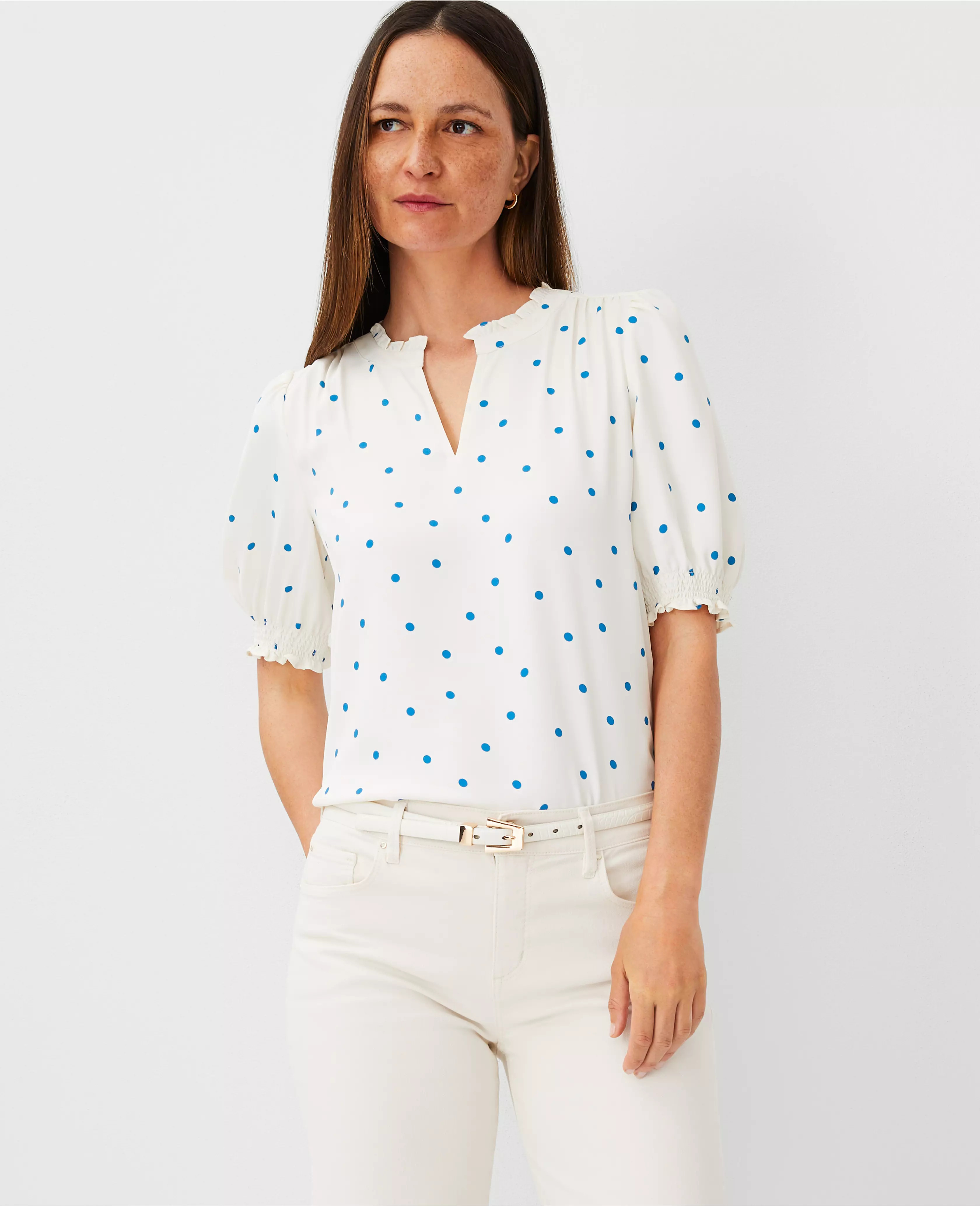 Dotted Ruffle Neck Popover | Ann Taylor (US)