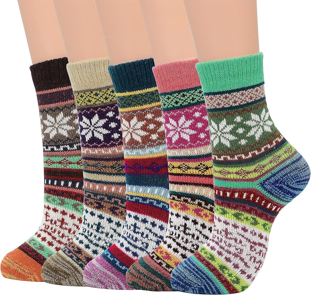 Zando Athletic Sports Knit Pattern Womens Winter Socks Crew Cut Cashmere Retro Thick Warm Soft Wo... | Amazon (US)