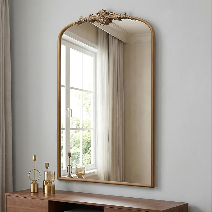 Besdomus Vintage Gold Arched Mirror: 24"x42" Large Arch Gold Antique Wall Mounted Mirror - Tradit... | Amazon (US)