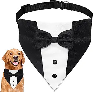 Dog Tuxedo Dog Suit Dog Wedding Bandana Collar with Bow Tie, Adjustable Dog Tux Formal Dog Costum... | Amazon (US)
