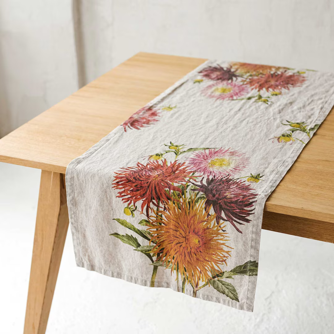Floral Dahlia Linen Table Runner: Country Cottage Decor | Etsy (US)