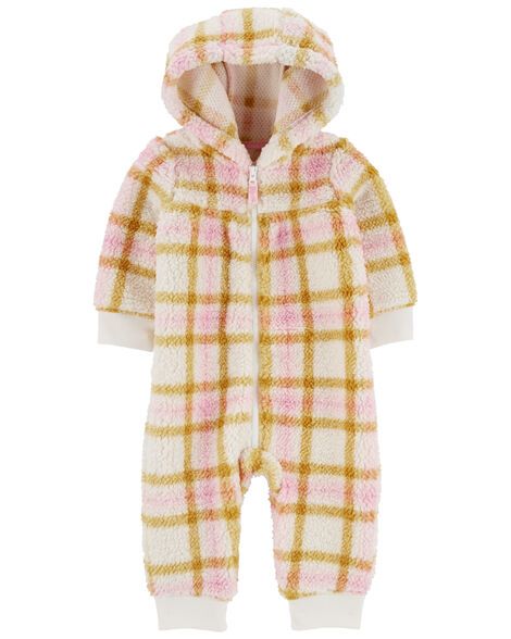 Carter's Baby Girls Plaid Sherpa Jumpsuit 12M Multi | Carter's