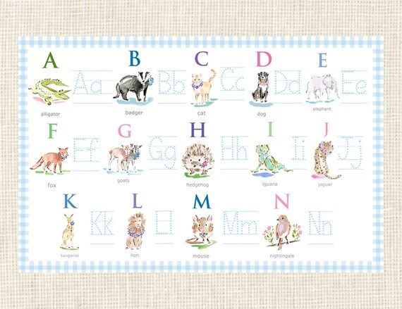 Alphabet Tracing Watercolor Animals Laminated Placemat / | Etsy | Etsy (US)