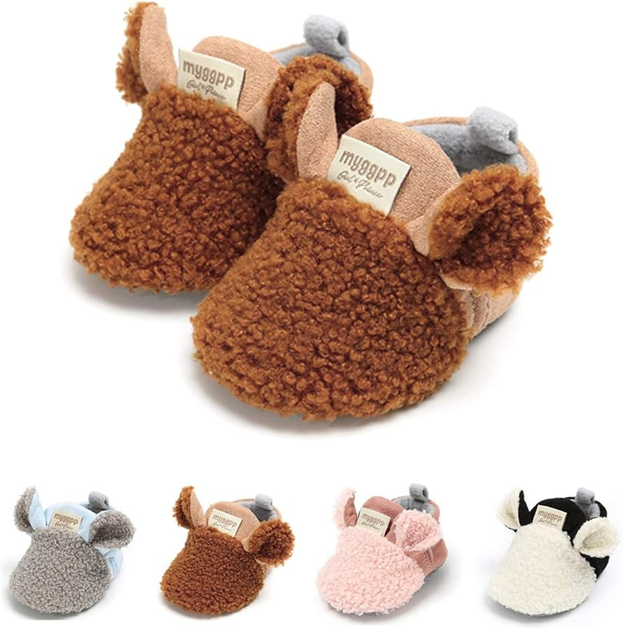Ohwawadi Infant Baby Boys Girls Slippers Cozy Fleece Booties Soft Bottom Warm Cartoon Socks Newbo... | Amazon (US)