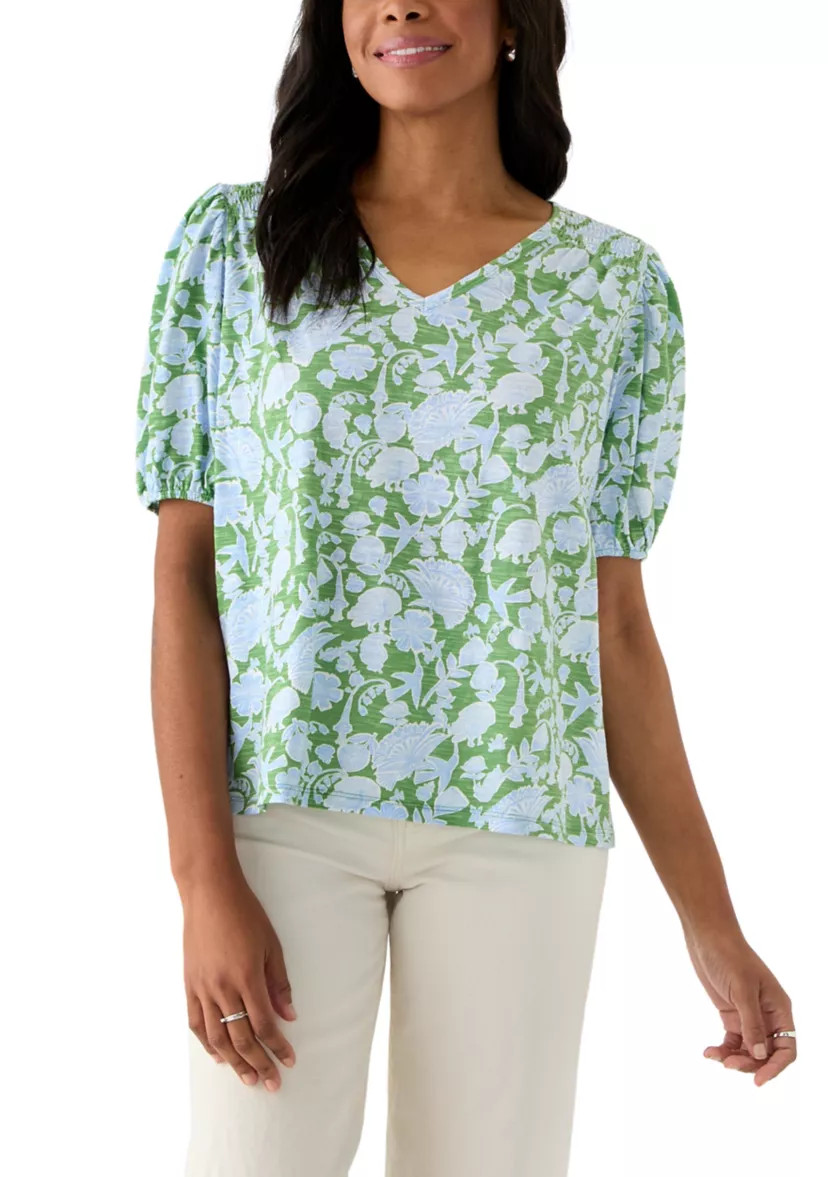 Women's Smocked Shoulder Printed Top | Belk