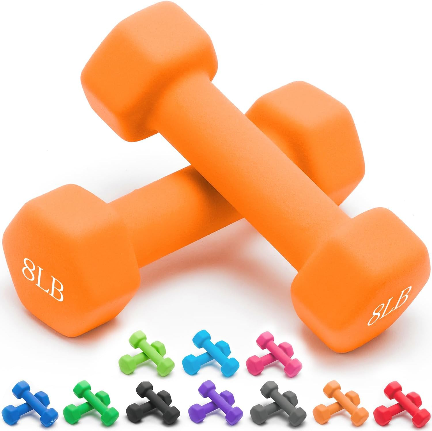 Portzon Weights Dumbbells 10 Colors Options Compatible with Set of 2 Neoprene Dumbbells Set,1-15 LB, Anti-Slip, Anti-roll, Hex Shape | Amazon (US)