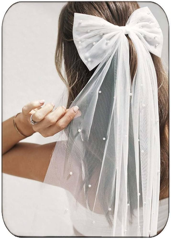 Wedding Bow-Knot Veil White Pearl Hair Clip Tulle Bridal Short Veils Bachelorette Party Hair Acce... | Amazon (US)