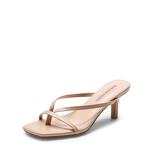 DREAM PAIRS Heels for Women Flip Flops Kitten Low Heels Open Square Toe Thong Heeled Sandals, Sexy Fashion Comfort Shoes for Party Casual Slides,Size 11,Nude,DWUMFF2503 | Amazon (US)