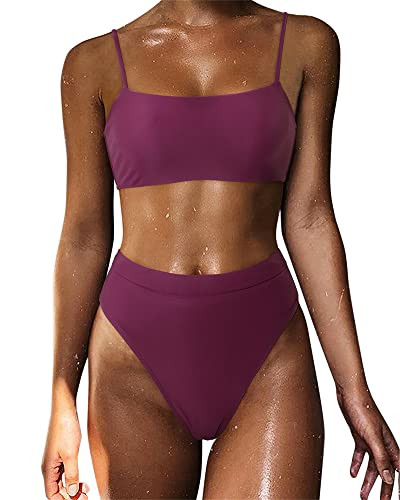 Women High Wasited Bikini Shoulder Strap 2 Piece High Cut String Swimsuits | Amazon (US)