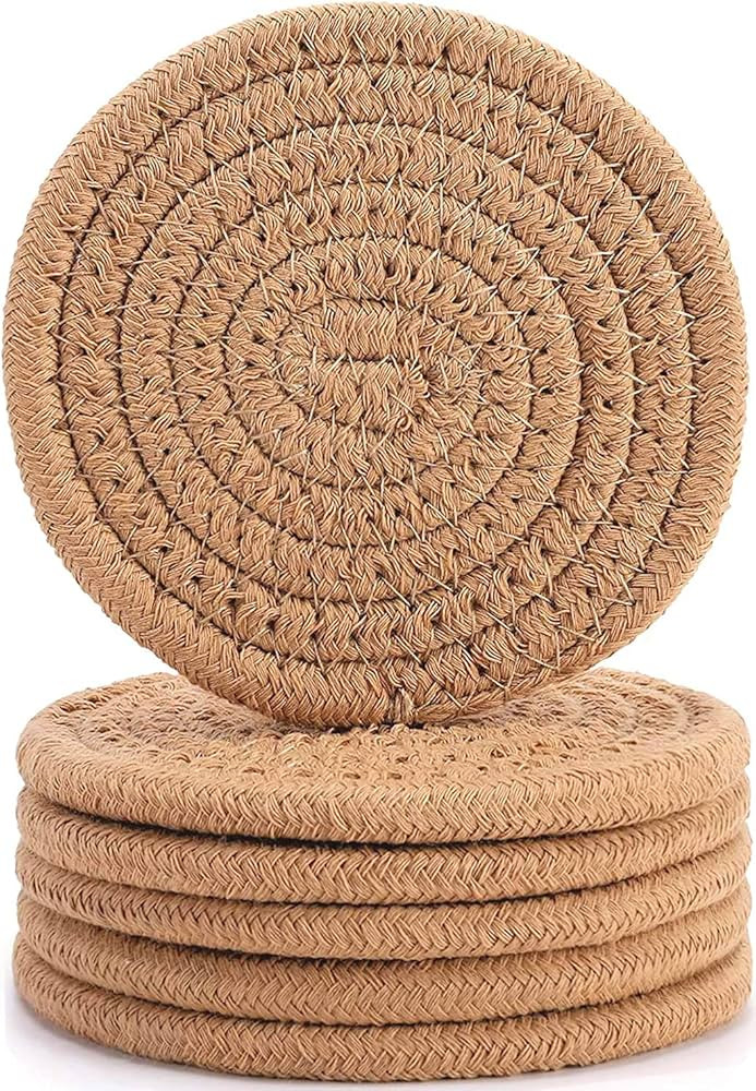 ABenkle 6 Pcs Coasters for Drinks ,Super Absorbent Drink Coasters, Stylish Handmade Round Woven C... | Amazon (US)