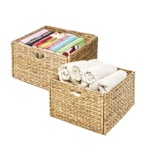 Seville Classics Foldable Handwoven Water Hyacinth Cube Storage Basket (2-Pack), Double Hamper | Amazon (US)