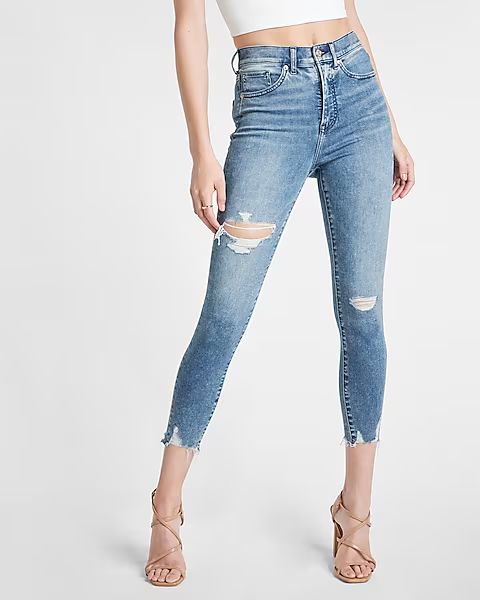 High Waisted Light Wash Ripped Cropped Skinny Jeans | Express