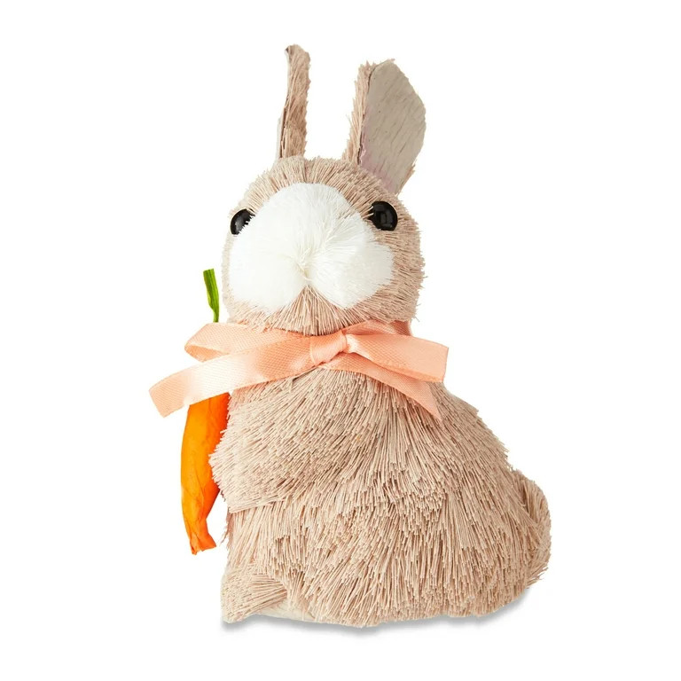 Easter Bunny with Peach Bow & Carrot Tabletop Decor, 6.7 in, by Way To Celebrate - Walmart.com | Walmart (US)