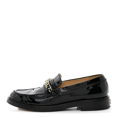Shiny Calfskin Logo Loafers 39 Black | FASHIONPHILE (US)