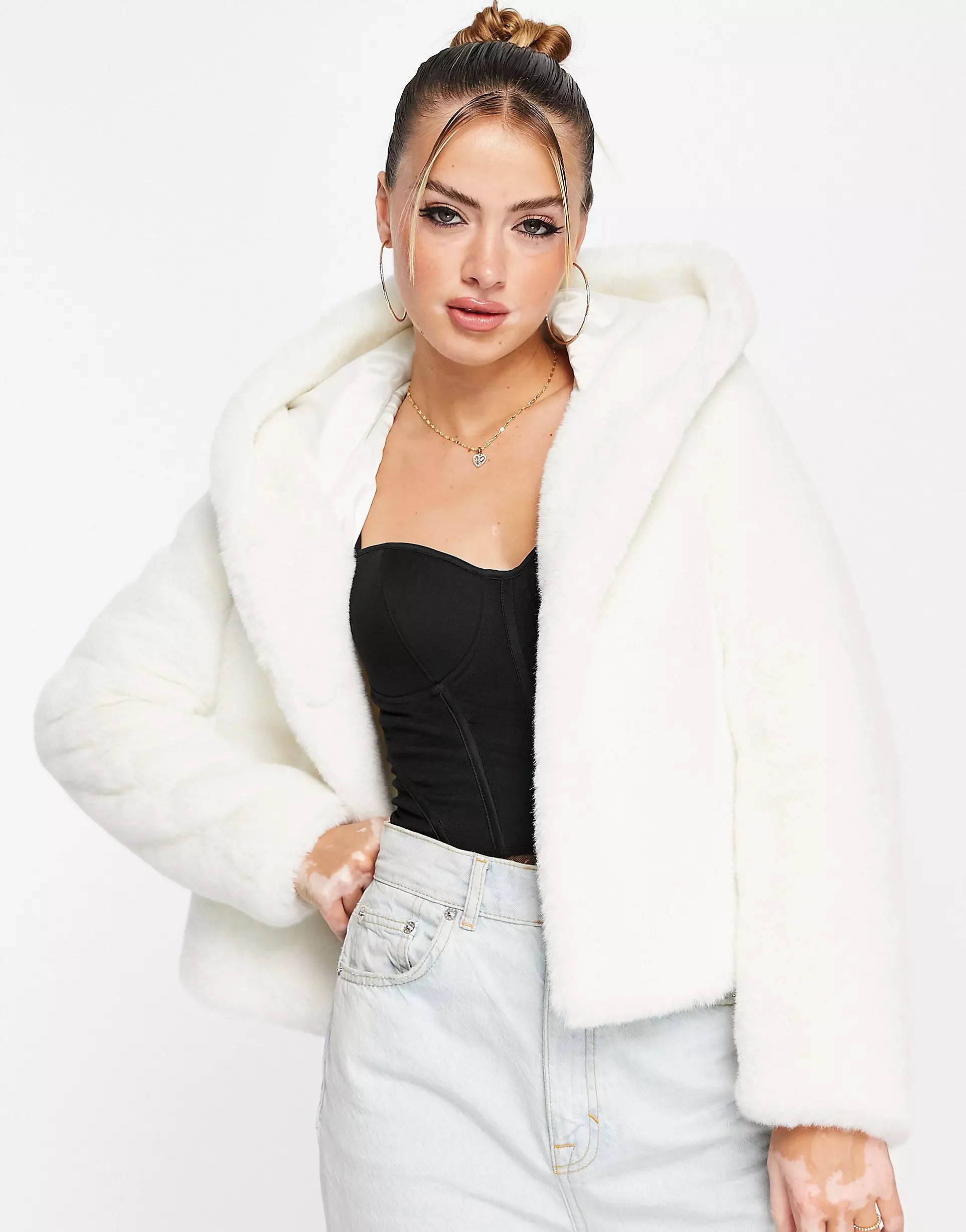 Forever New hooded faux fur coat in winter white | ASOS | ASOS (Global)