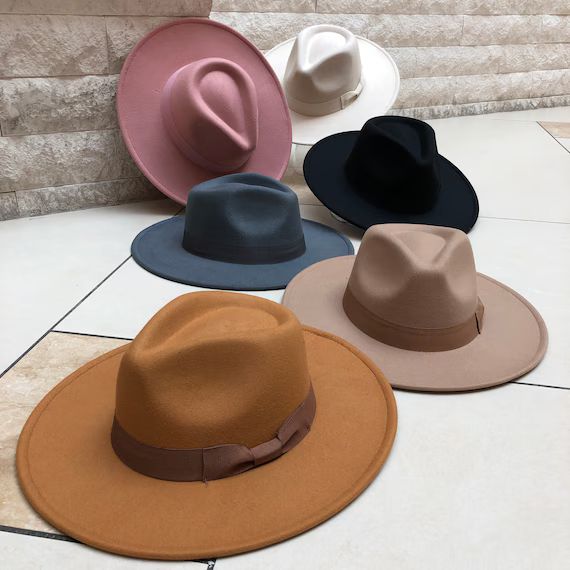Fedora Hat Wide Brim Hat Vegan Felt Hat Flat Brim Hat Same | Etsy | Etsy (US)