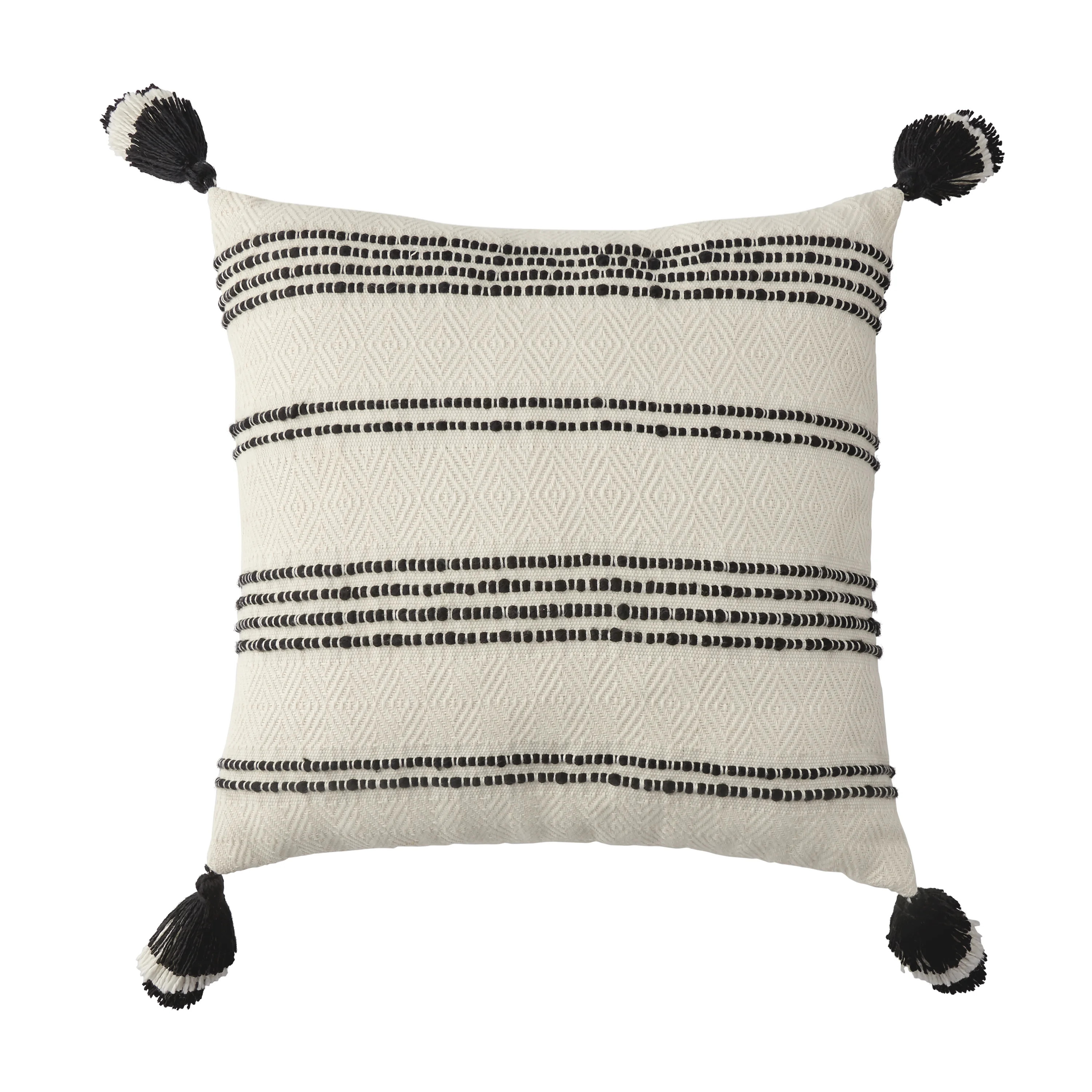 Better Homes & Gardens Woven Stripe Outdoor Toss Pillow, Black & White, 21" x 21", Square, 1 Pill... | Walmart (US)