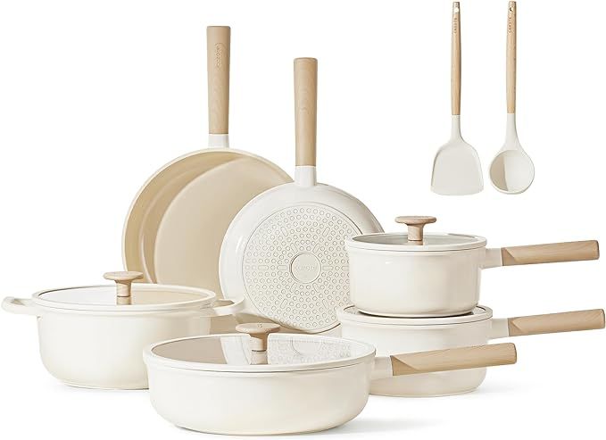 CAROTE 12 Pcs Pots and Pans Set, Nonstick Ceramic Cookware Sets, Health Non Stick Induction Cookw... | Amazon (US)