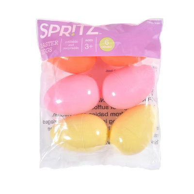 6ct Plastic Easter Eggs Warm Colorway Pastel Yellow Pink Coral - Spritz™ | Target