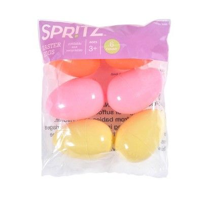 6ct Plastic Easter Eggs Warm Colorway Pastel Yellow Pink Coral - Spritz&#8482; | Target