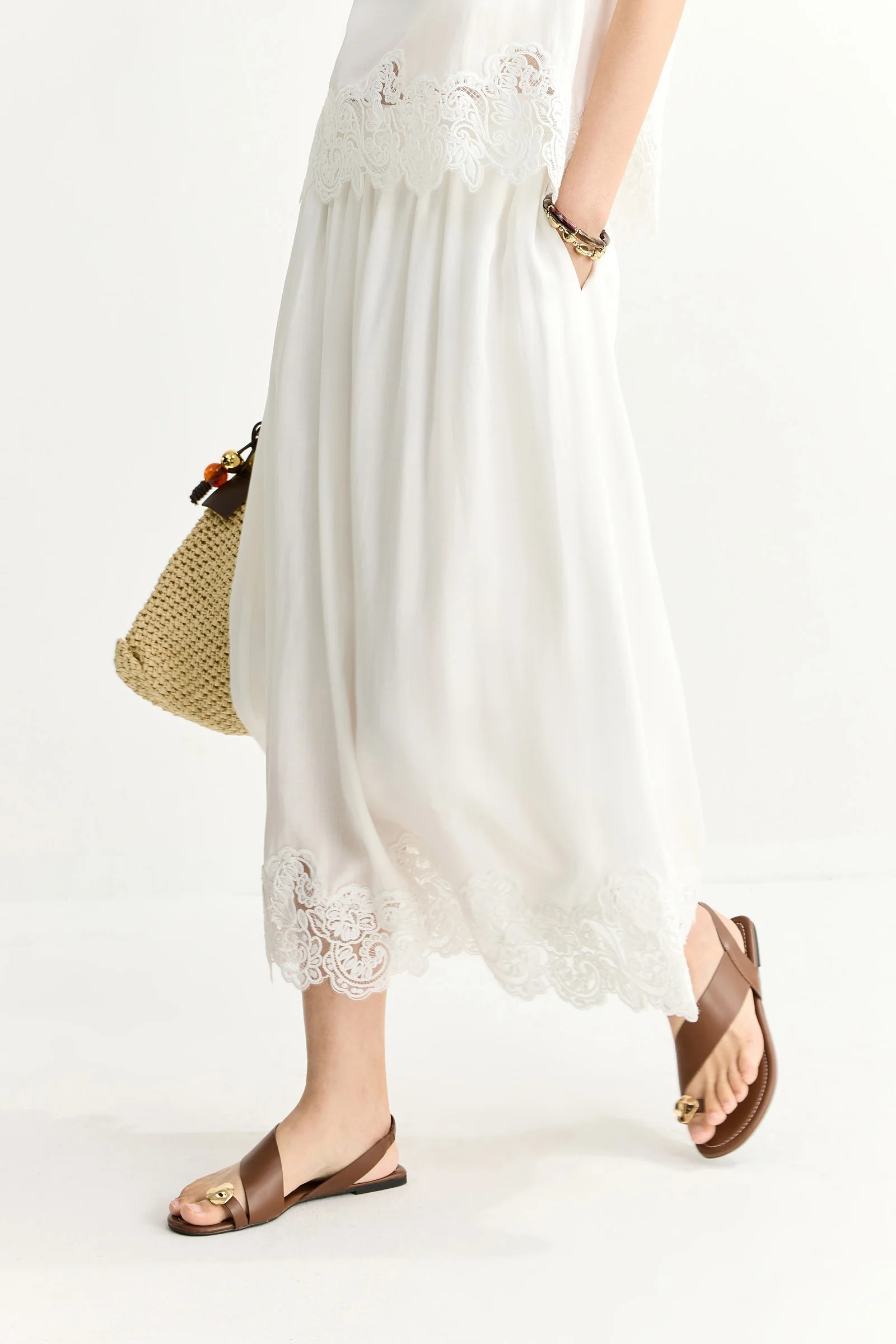 LILY Lyocell Lace Midi Skirt | LILY Studio