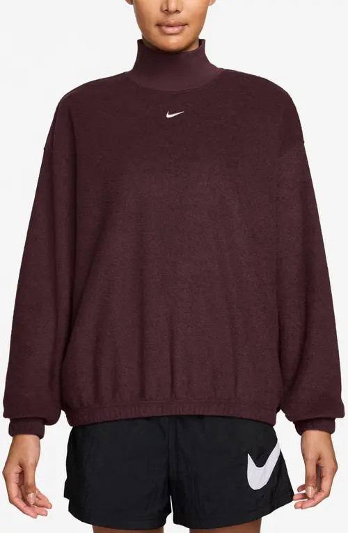 Nike Phoenix Plush Cozy Oversized Mock Neck Sweatshirt in Burgundy Crush/Sail at Nordstrom, Size X-Large | Nordstrom