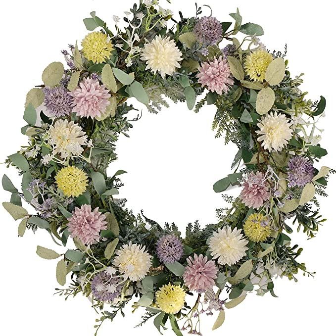 Bibelot 18 inch Artificial Chrysanthemum Flowers Wreath Vintage Silk Colourful Daisy Wreath Fake ... | Amazon (US)
