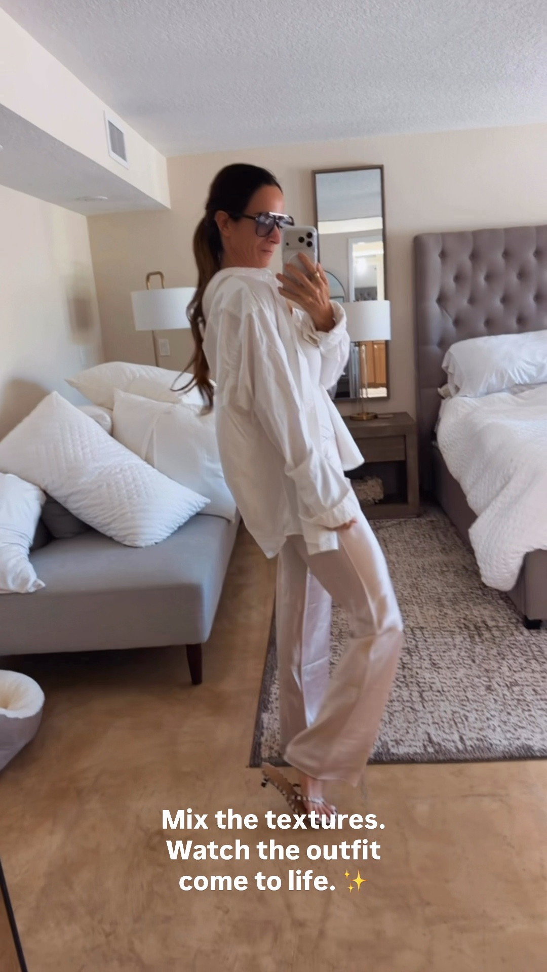 PSA: Stop saving your satin pants for “special occasions.” 🤍✨

The best outfits happen when you mix pieces that shouldn’t work together… silky satin pants, a lace cami, and an oversized cotton button-down? OBSESSED.

The contrast is what makes it feel expensive. Soft meets structured. Dressy meets casual. Effortless meets chic.

Sometimes the best styling trick isn’t buying something new… it’s wearing your favorite pieces in a way you never thought to before.

Wearing XS top, XXS pants 

#SummerStyle #StyleOver40 #EffortlessStyle #NeutralOutfit #EverydayChic

#LTKootd #LTKgrwm #LTKdayinmylife