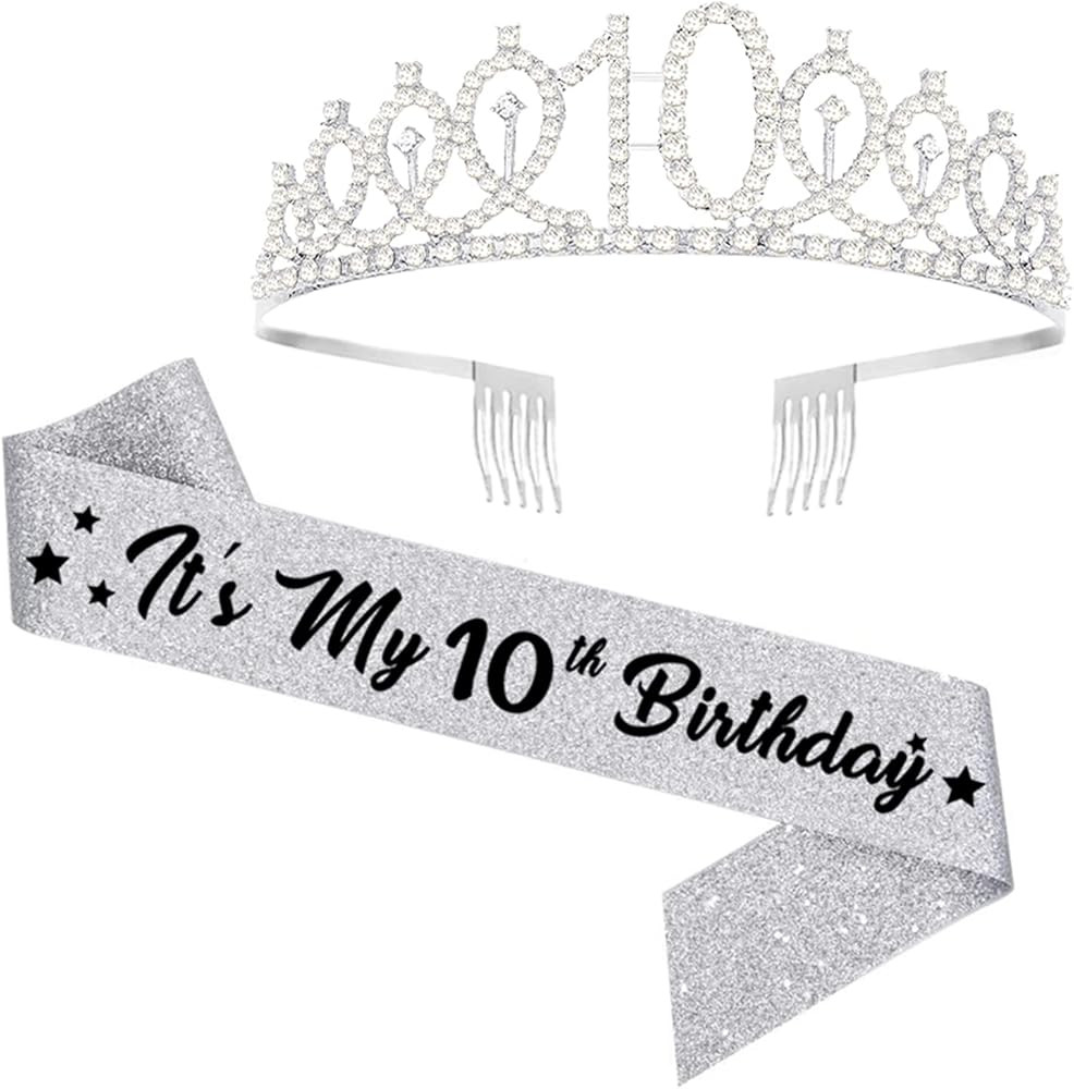 10th Birthday Sash and Tiara for Girls, 10 & Fabulous Glitter Sash and Birthday Crown Set, Happy ... | Amazon (US)