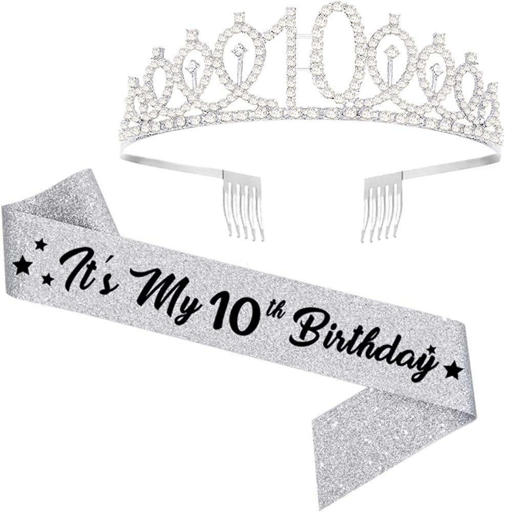 10th Birthday Sash and Tiara for Girls, 10 & Fabulous Glitter Sash and Birthday Crown Set, Happy ... | Amazon (US)