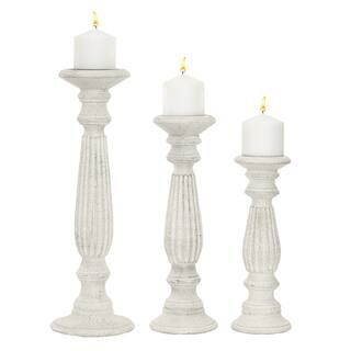 White Mango Wood Traditional Candle Holder Set | Michaels Stores