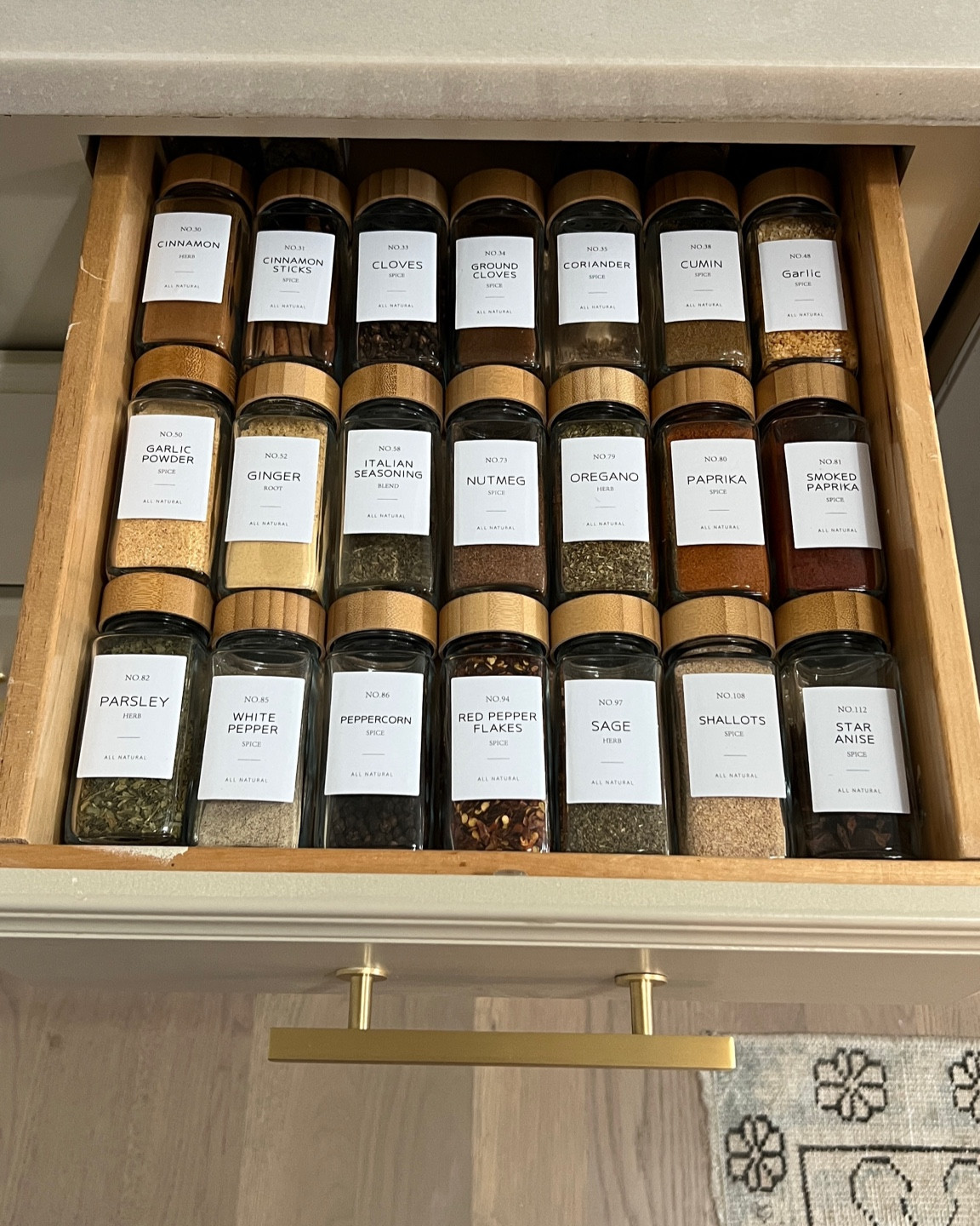 Kitchen organization, spice drawer