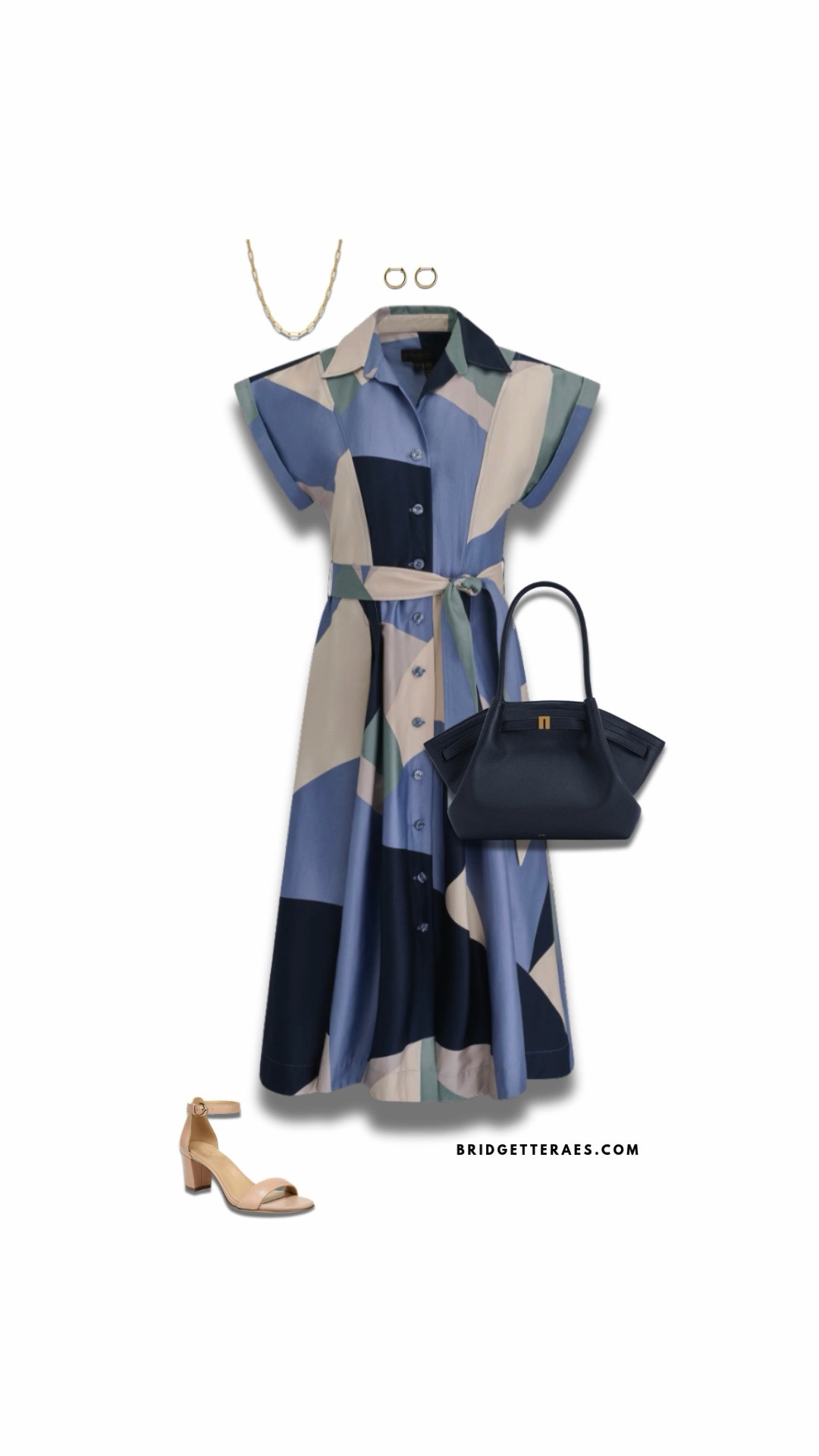 This dress is a perfect example of how a statement print can still feel sophisticated and timeless. The abstract mix of navy, soft blue, cream, and muted sage creates visual interest without overwhelming the look, while the shirt-dress silhouette keeps everything polished and effortlessly wearable. The self-tie waist defines the figure beautifully, balancing the flowing midi-length skirt and creating a flattering shape that moves gracefully throughout the day. Paired with delicate gold jewelry and neutral block-heel sandals, the outfit feels refined yet approachable, while the structured navy handbag anchors the palette and adds an elevated, professional finish. Whether you’re heading to a client lunch, a summer event, or a conference, this look strikes the perfect balance between artistic and classic—proving that bold prints can absolutely belong in a sophisticated wardrobe when paired with clean lines, thoughtful accessories, and timeless tailoring.

#LTKootd #LTKgrwm #LTKWorkwear