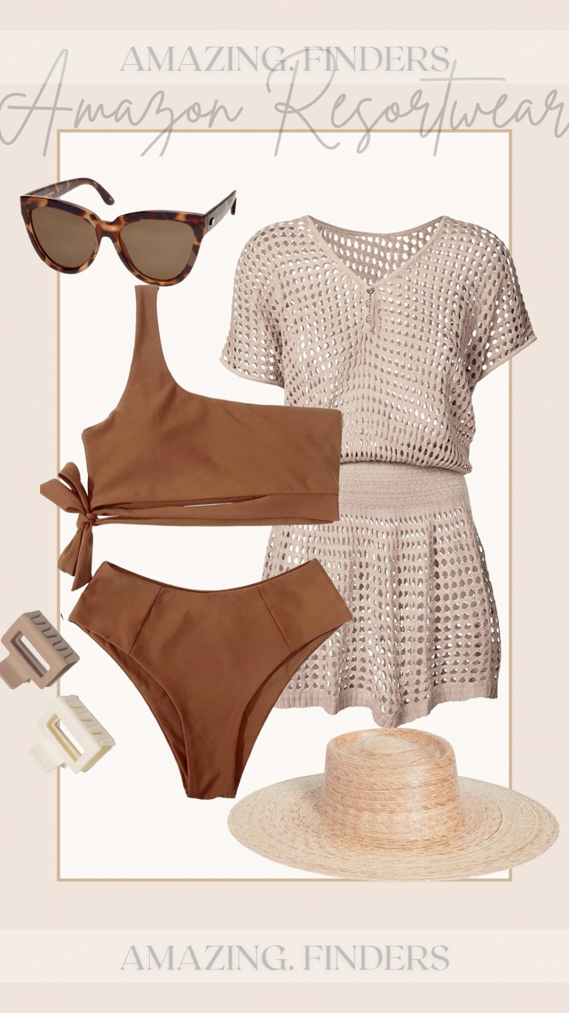 Amazon beach, 
Amazon swim,
Amazon two piece,
Amazon beach bag, 
Beach sandals, 
Resortwear Beach vacation outfit,
Travel outfits,
Swimsuit,
Swimwear,
Hat,
Sunglasses,
Bikini swimsuit,
MOOSLOVER Women One Shoulder High Waisted Bikini Tie High Cut Two Piece Swimsuits,
Wander Ago Beach Tops Sexy Knit Cover Dresses Bikini Cover-ups Nets Short Skirt,
8 Pack 4.3 Inch Large Hair Claw Clips for Women Thin Thick Curly Hair , Big Matte Banana Clips,90's Strong Hold jaw clip,Neutral Colors,
Lack of Color Women's Palma Wide Boater Hat,
Le Specs Women's Liar Liar Sunglasses,
Solid color swimsuit, 
Brown swimsuit. 



#LTKGiftGuide #LTKtravel #LTKswim